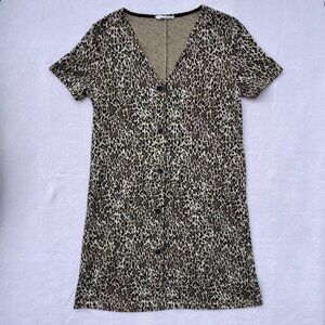 Mango MNG Cheetah Print Button Casual Shirt Dress Size M Spring Summer Mob Wife
